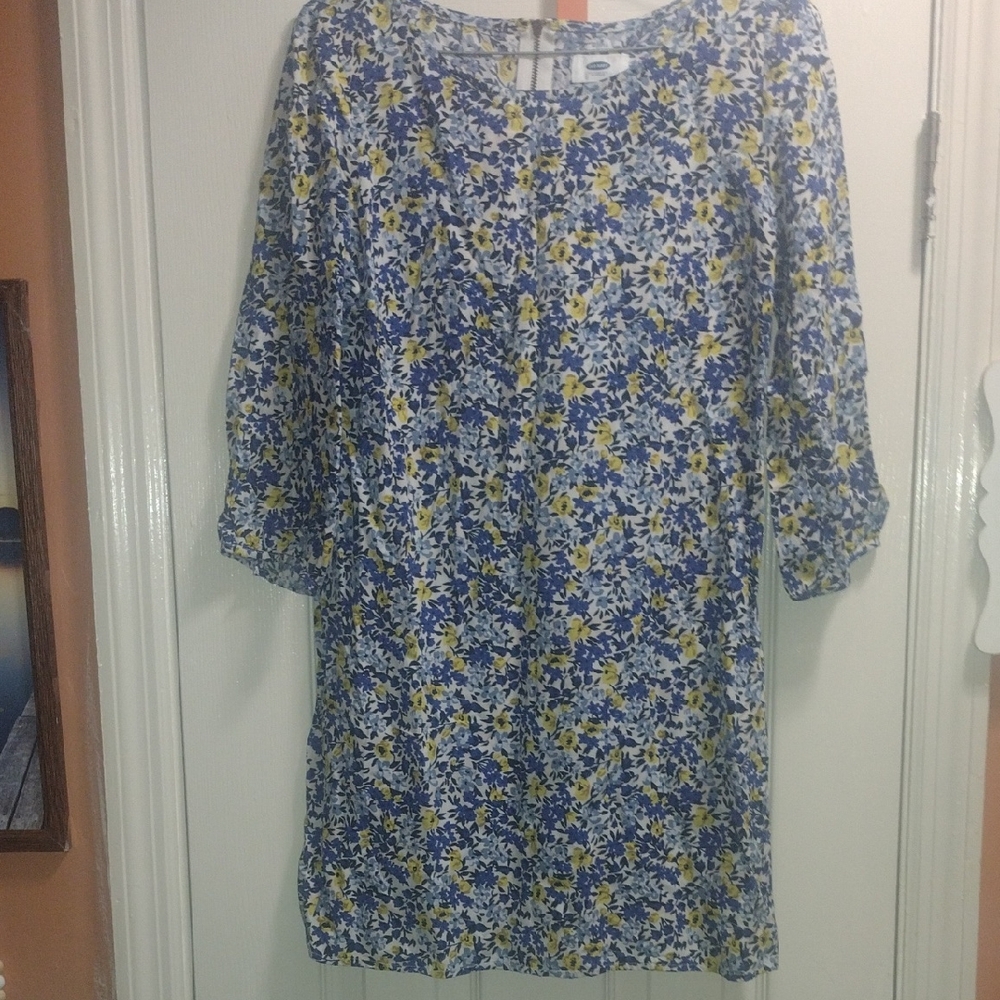 Old Navy Blue and Yellow Floral Midi Dress